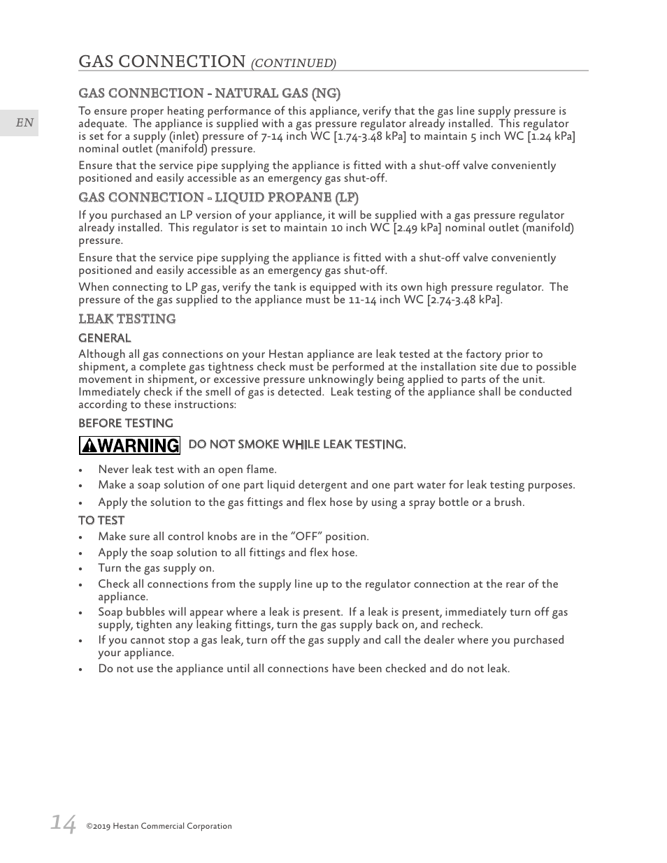 Gas connection | Hestan 30 Inch Freestanding Professional Gas Range Installation Manual User Manual | Page 16 / 40