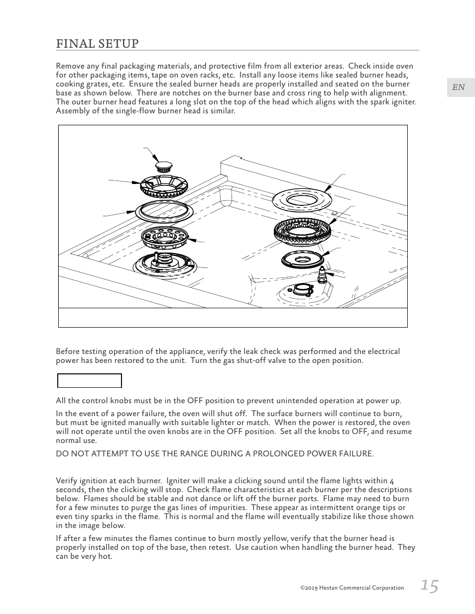 Final setup, 15 final setup, Notice | Hestan 30 Inch Freestanding Professional Gas Range Installation Manual User Manual | Page 17 / 40