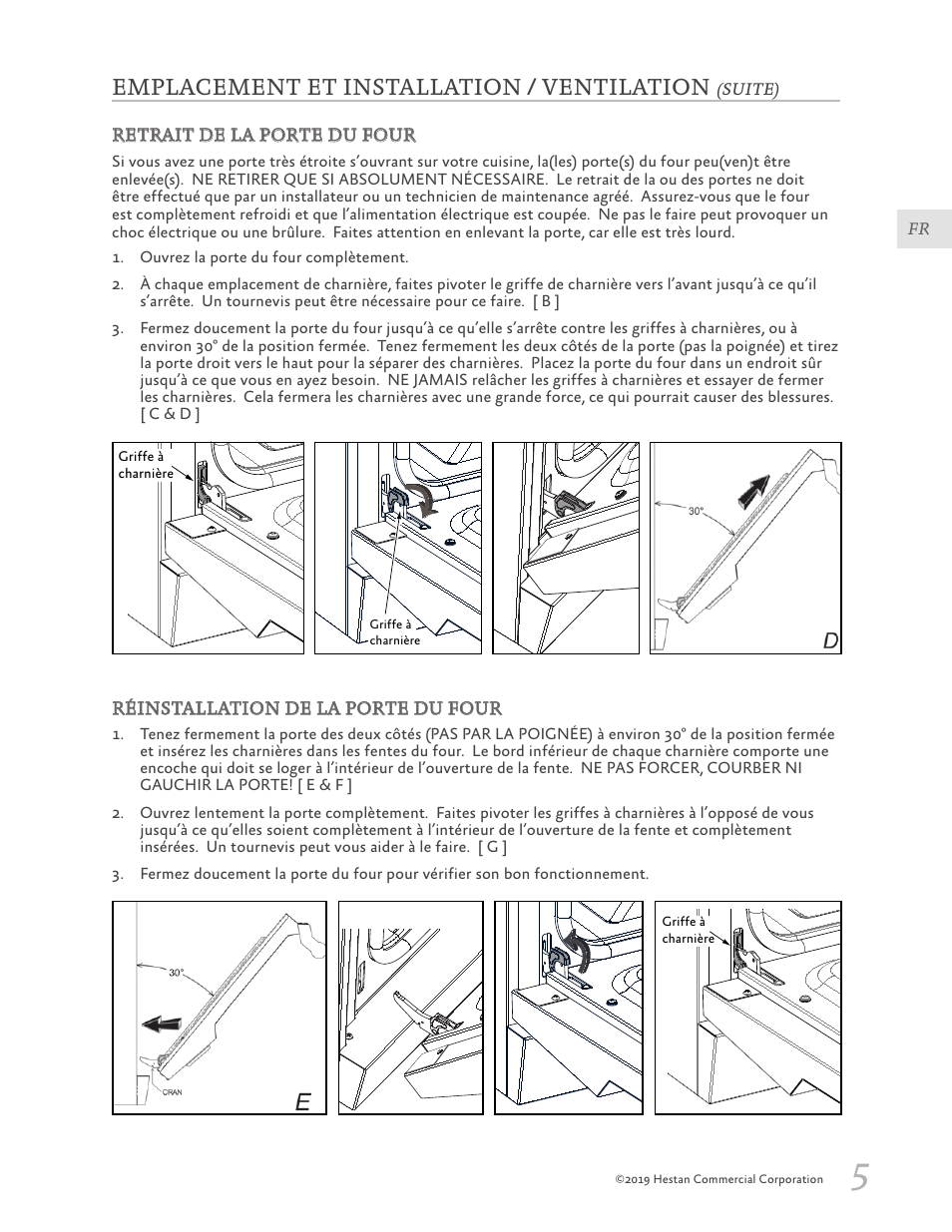 Emplacement et installation / ventilation, Fg h | Hestan 30 Inch Freestanding Professional Gas Range Installation Manual User Manual | Page 25 / 40