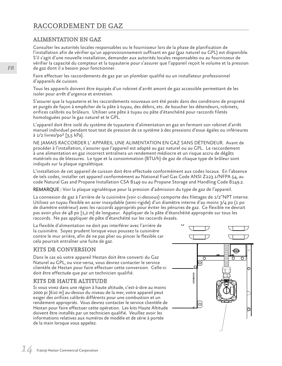 Raccordement de gaz, 14 raccordement de gaz | Hestan 30 Inch Freestanding Professional Gas Range Installation Manual User Manual | Page 34 / 40