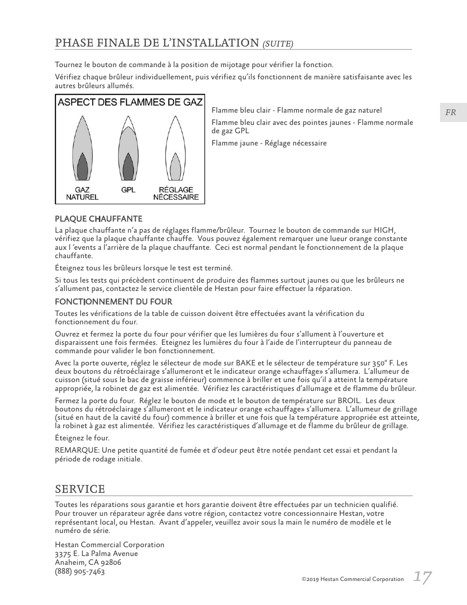 Service, 17 service, Phase finale de l’installation | Hestan 30 Inch Freestanding Professional Gas Range Installation Manual User Manual | Page 37 / 40