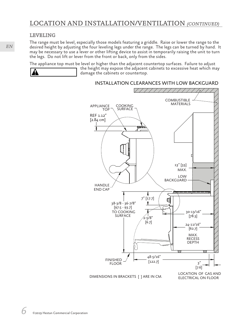 Caution, Location and installation/ventilation, Side view | Hestan 30 Inch Freestanding Professional Gas Range Installation Manual User Manual | Page 8 / 40