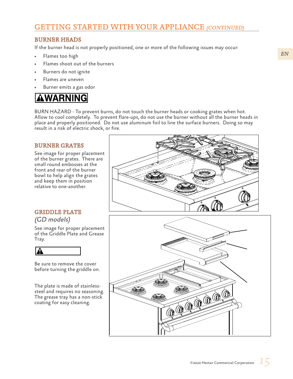 Caution, Getting started with your appliance, Gd models) | Hestan 30 Inch Freestanding Professional Gas Range Use and Care Manual User Manual | Page 17 / 80