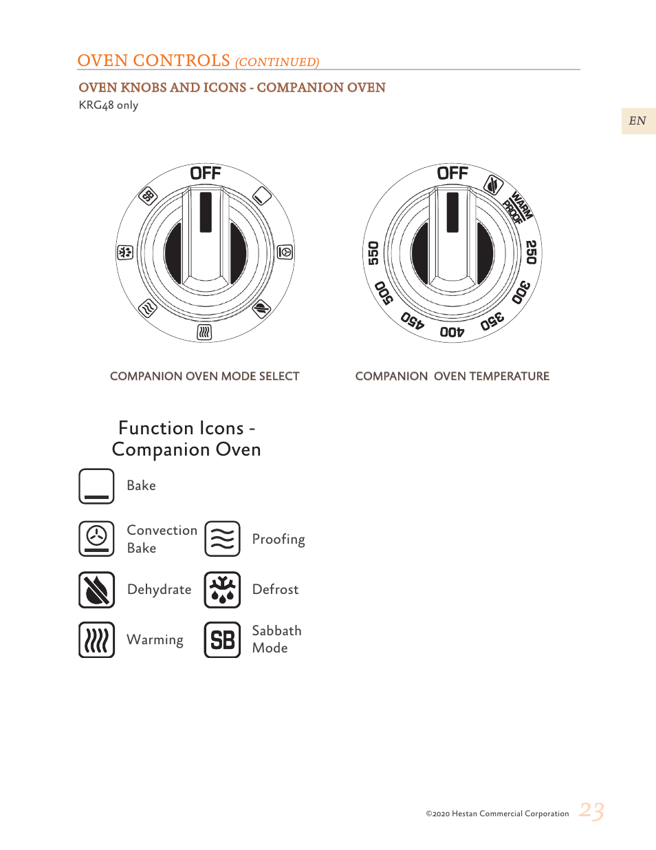 Function icons - companion oven | Hestan 30 Inch Freestanding Professional Gas Range Use and Care Manual User Manual | Page 25 / 80