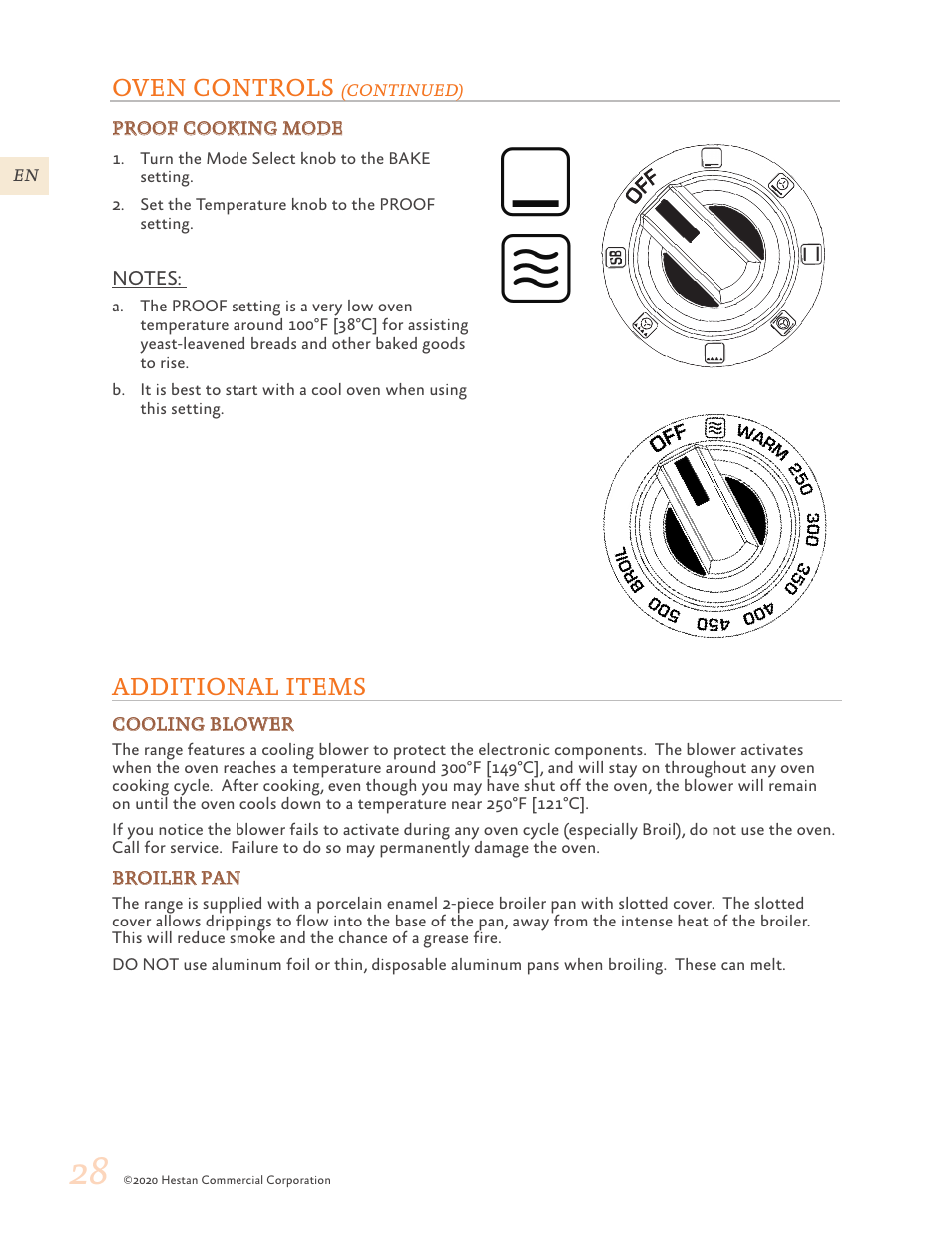 Additional items, 28 additional items, Oven controls | Hestan 30 Inch Freestanding Professional Gas Range Use and Care Manual User Manual | Page 30 / 80