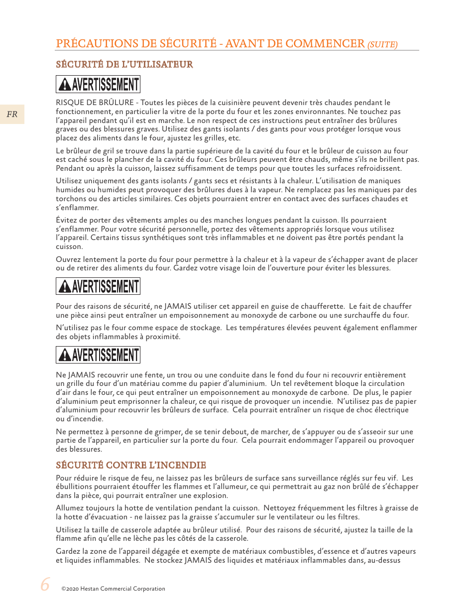 Précautions de sécurité - avant de commencer | Hestan 30 Inch Freestanding Professional Gas Range Use and Care Manual User Manual | Page 46 / 80