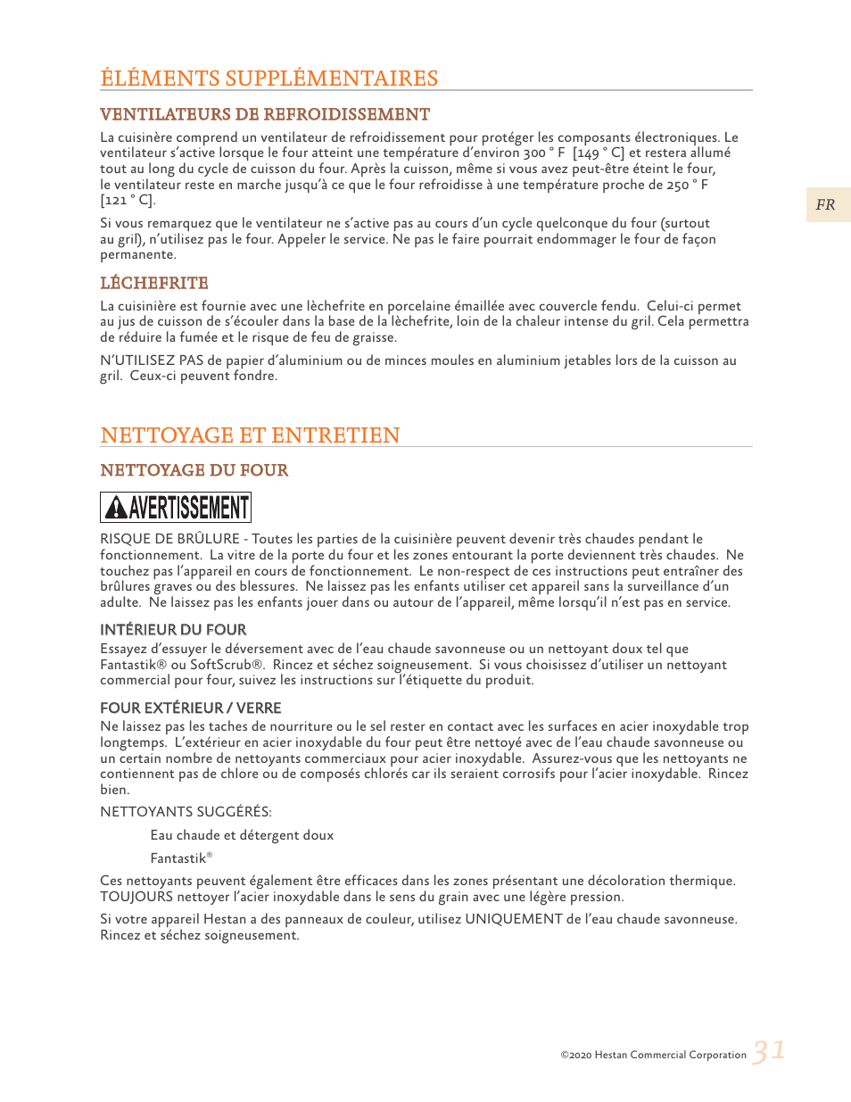 Éléments supplémentaires, Nettoyage et entretien | Hestan 30 Inch Freestanding Professional Gas Range Use and Care Manual User Manual | Page 71 / 80
