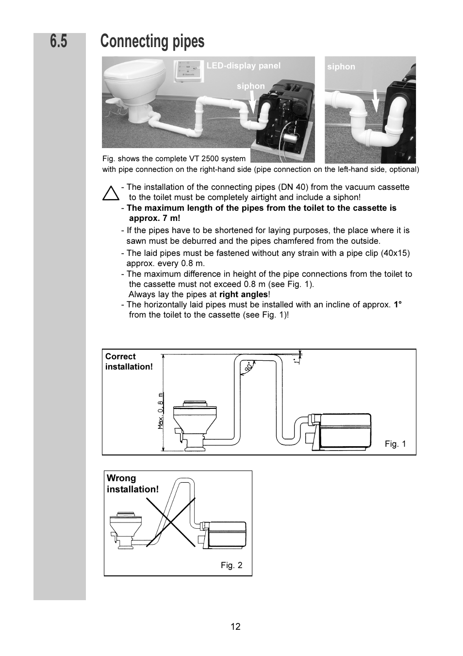 Connecting pipes 6.5 | Dometic VT 2500 User Manual | Page 12 / 16
