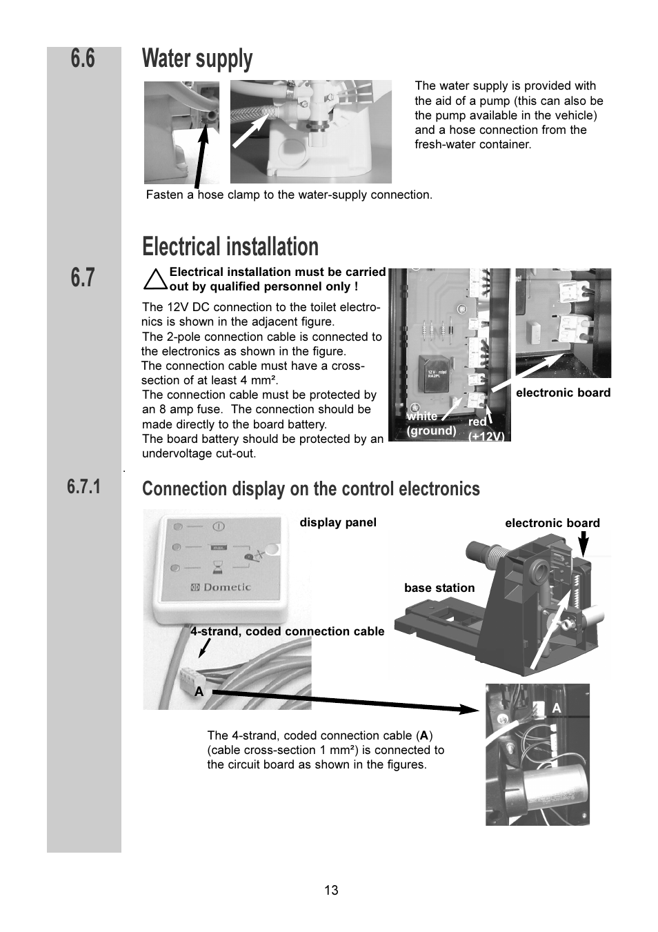 Water supply electrical installation, Connection display on the control electronics | Dometic VT 2500 User Manual | Page 13 / 16