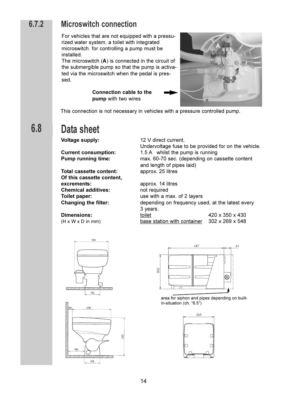 Data sheet, Microswitch connection | Dometic VT 2500 User Manual | Page 14 / 16