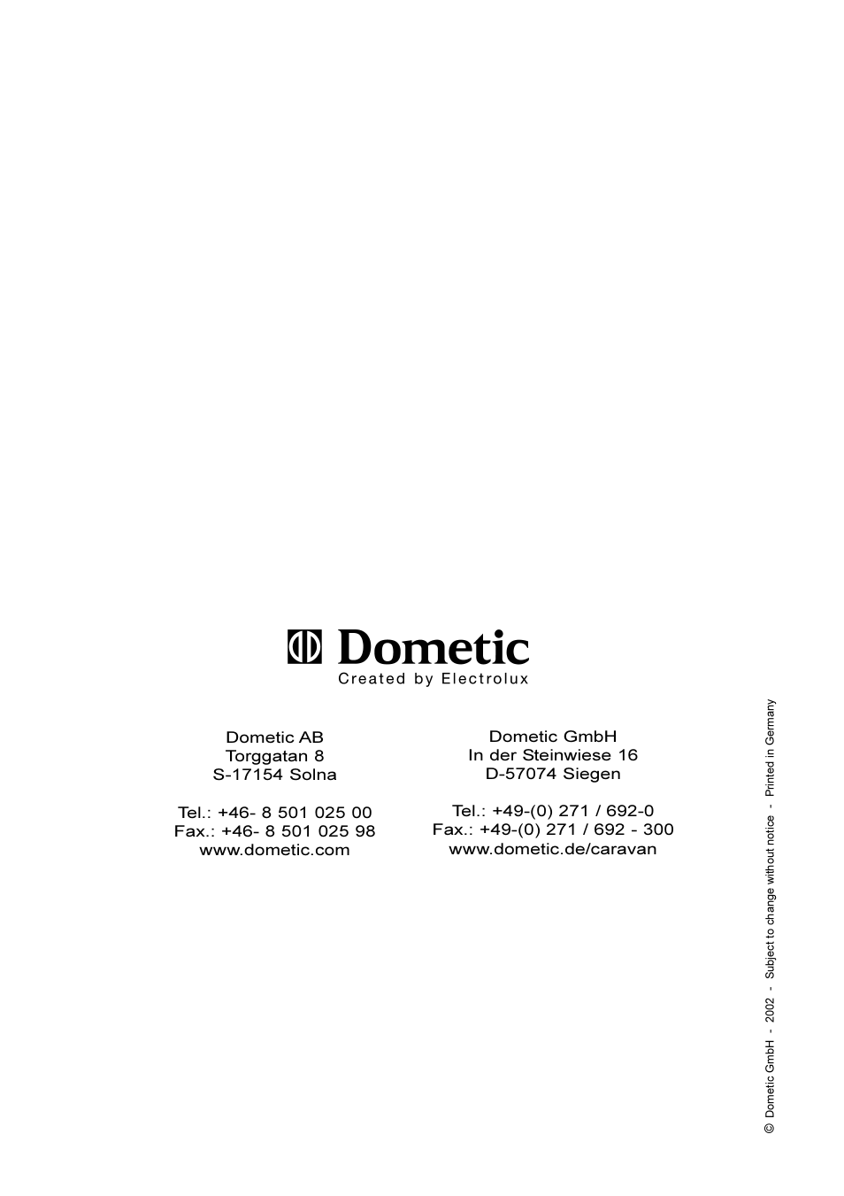 Dometic VT 2500 User Manual | Page 16 / 16