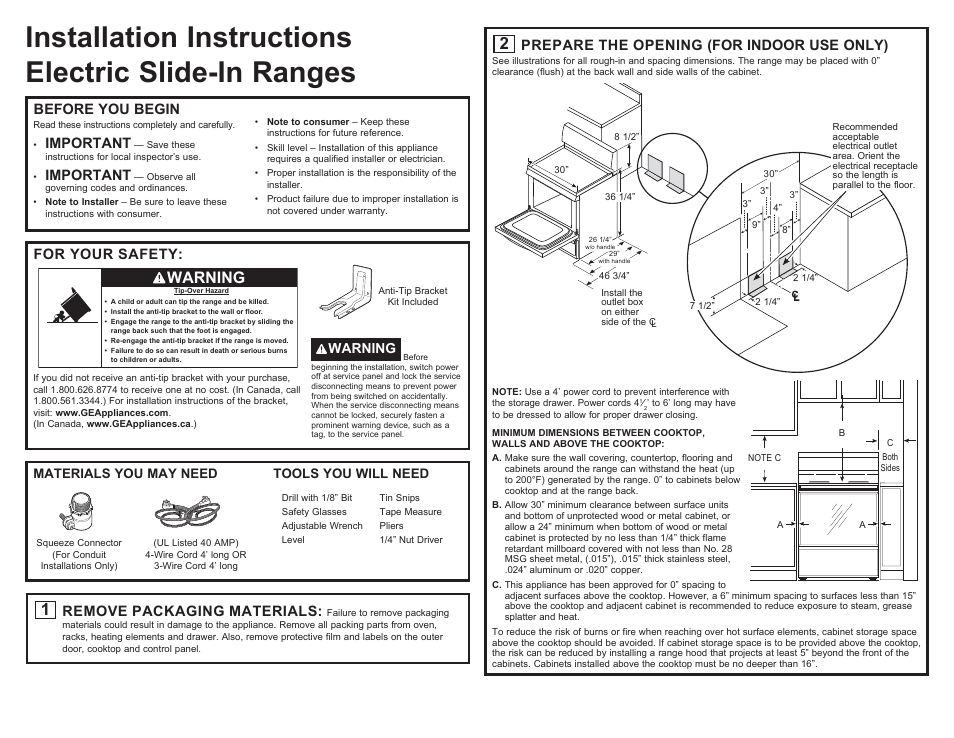 Hotpoint 30 Inch Freestanding Electric Range Installation Guide User Manual | 8 pages