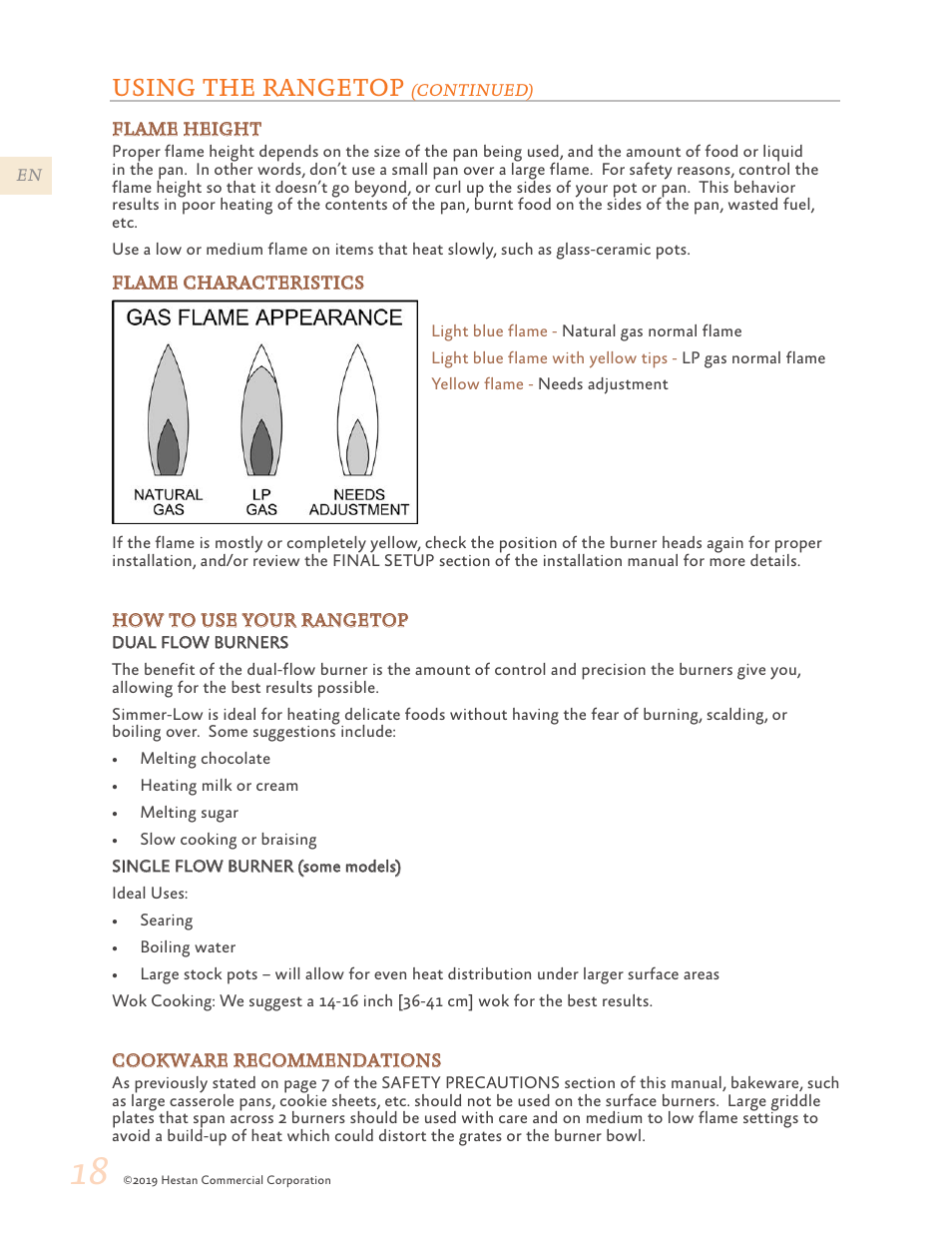 Using the rangetop | Hestan 48 Inch Freestanding Dual Fuel Range Use and Care Manual User Manual | Page 20 / 112