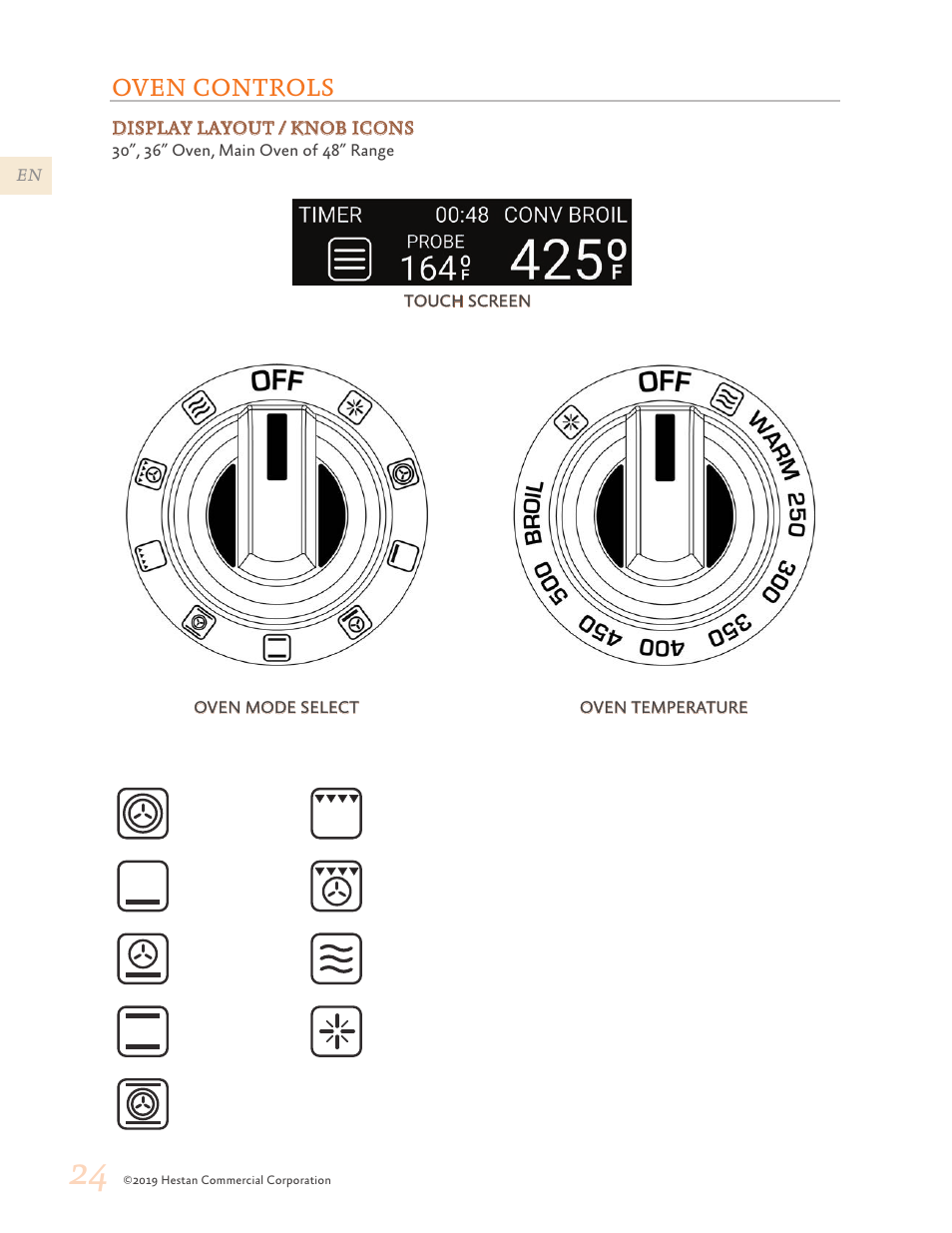 Oven controls, 24 oven controls | Hestan 48 Inch Freestanding Dual Fuel Range Use and Care Manual User Manual | Page 26 / 112