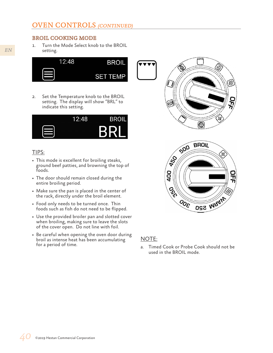 Oven controls | Hestan 48 Inch Freestanding Dual Fuel Range Use and Care Manual User Manual | Page 42 / 112