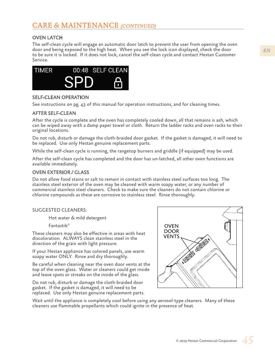 Care & maintenance | Hestan 48 Inch Freestanding Dual Fuel Range Use and Care Manual User Manual | Page 47 / 112