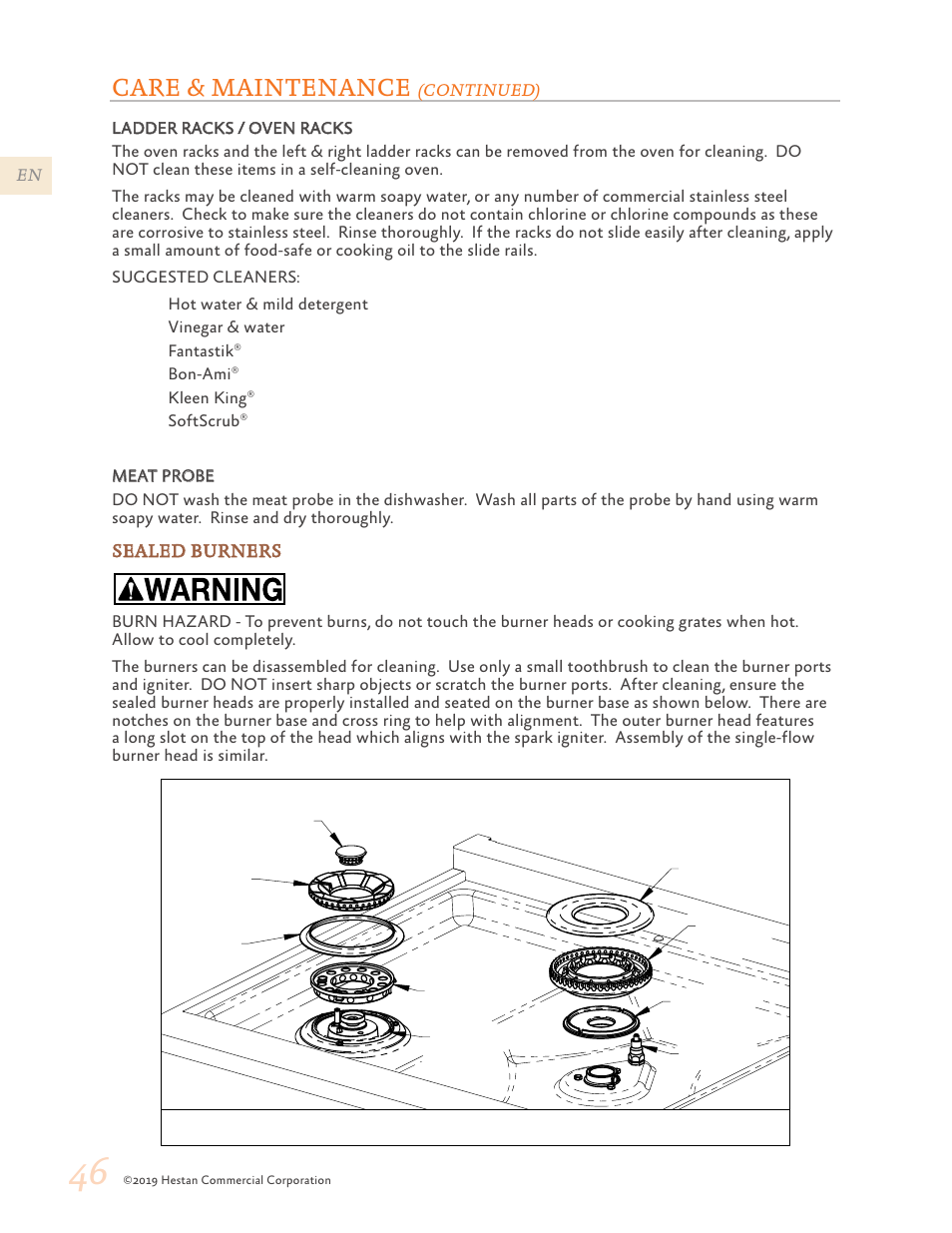 Care & maintenance | Hestan 48 Inch Freestanding Dual Fuel Range Use and Care Manual User Manual | Page 48 / 112