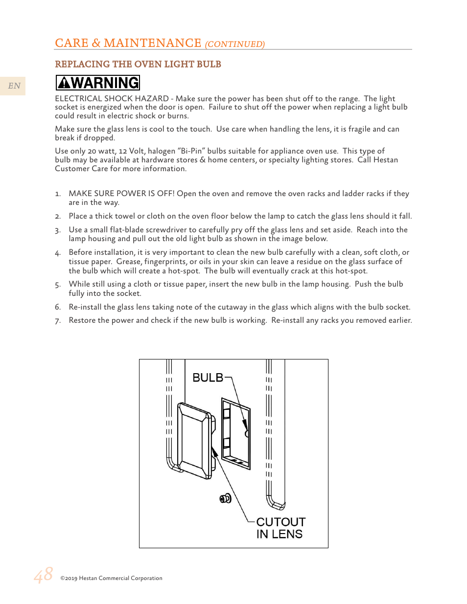 Care & maintenance | Hestan 48 Inch Freestanding Dual Fuel Range Use and Care Manual User Manual | Page 50 / 112