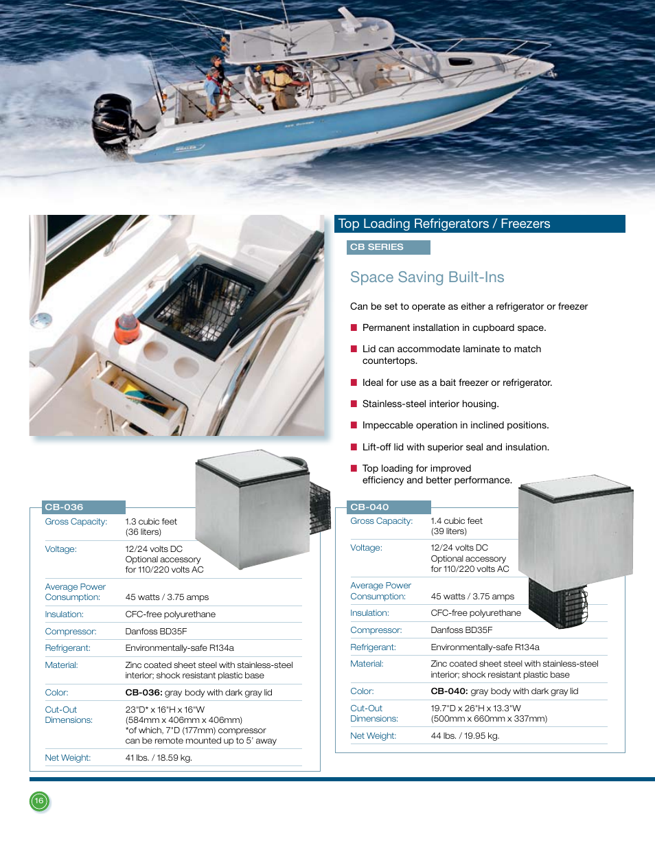 Space saving built-ins, Top loading refrigerators / freezers | Dometic L-0191B User Manual | Page 16 / 32