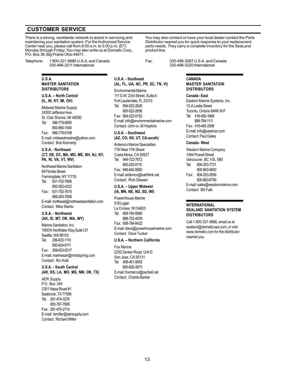 Customer service | Dometic 3000 Series User Manual | Page 13 / 16