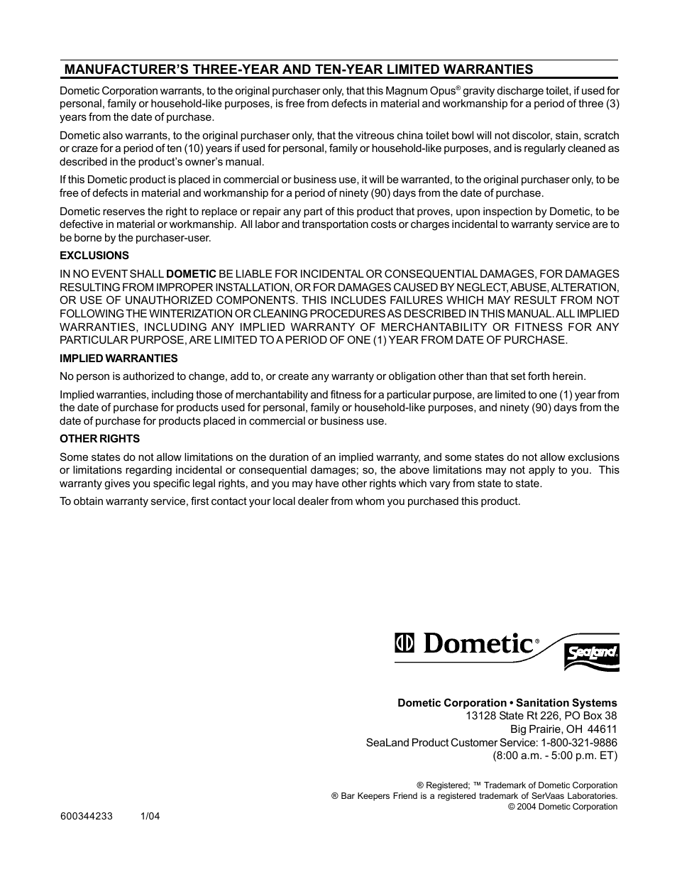 Limited warranty | Dometic 3000 Series User Manual | Page 16 / 16