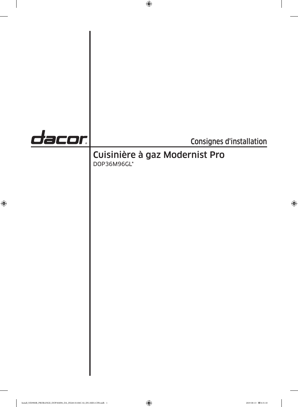 Cuisinière à gaz modernist pro, Consignes d'installation | Dacor Contemporary 36 Inch Freestanding Professional Gas Smart Range Installation Manual User Manual | Page 105 / 156