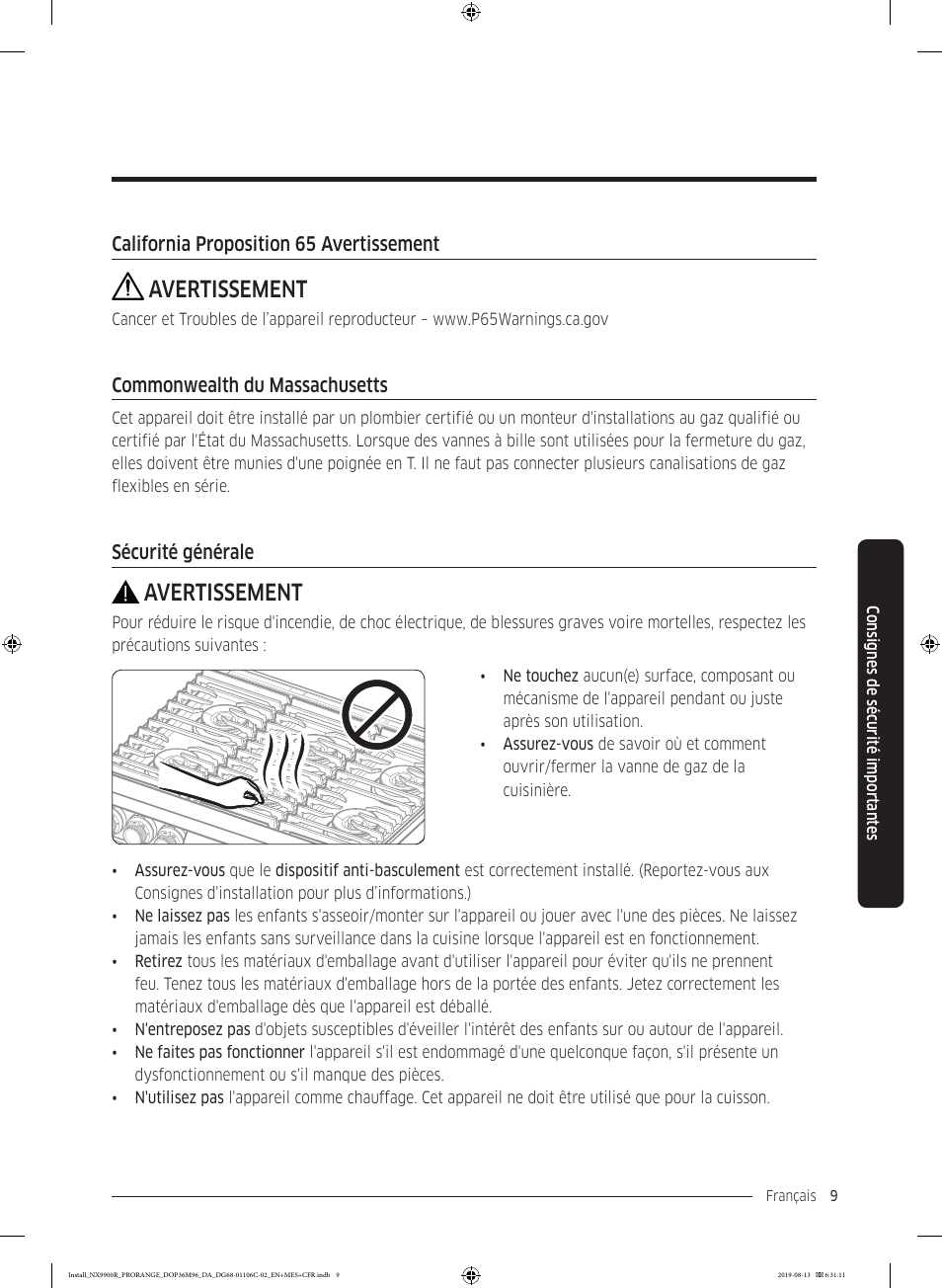 Avertissement | Dacor Contemporary 36 Inch Freestanding Professional Gas Smart Range Installation Manual User Manual | Page 113 / 156