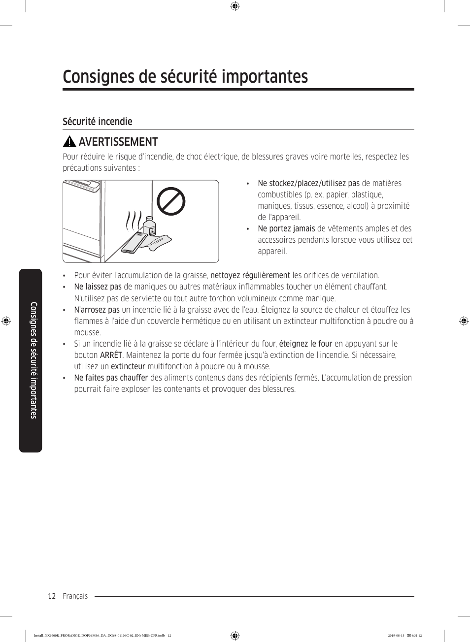 Consignes de sécurité importantes, Avertissement | Dacor Contemporary 36 Inch Freestanding Professional Gas Smart Range Installation Manual User Manual | Page 116 / 156