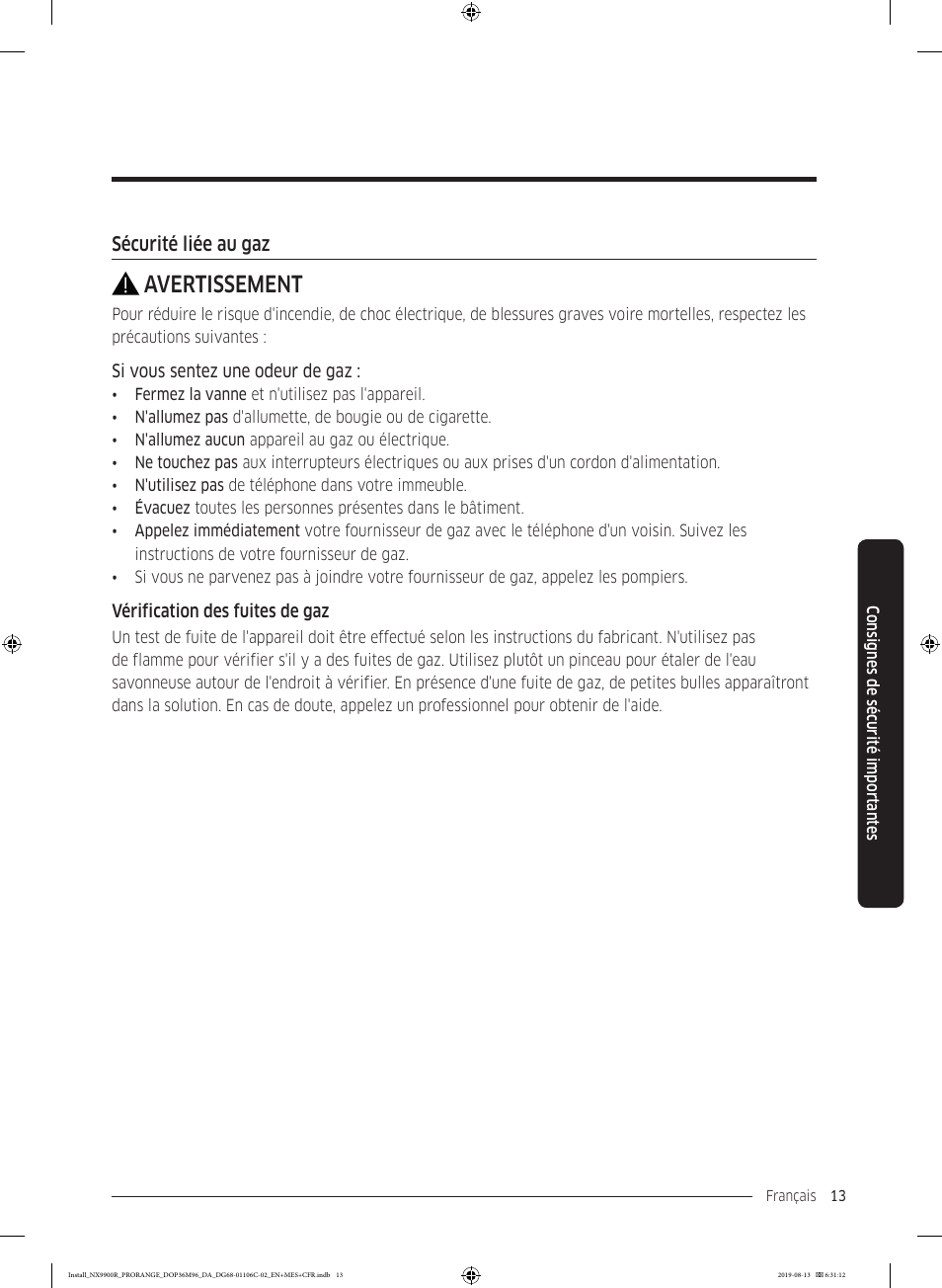 Avertissement | Dacor Contemporary 36 Inch Freestanding Professional Gas Smart Range Installation Manual User Manual | Page 117 / 156