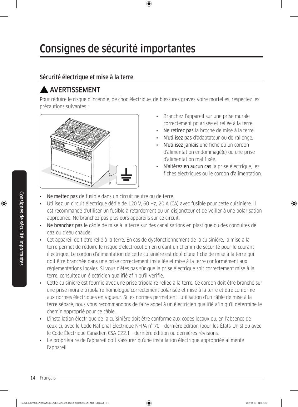 Consignes de sécurité importantes, Avertissement | Dacor Contemporary 36 Inch Freestanding Professional Gas Smart Range Installation Manual User Manual | Page 118 / 156