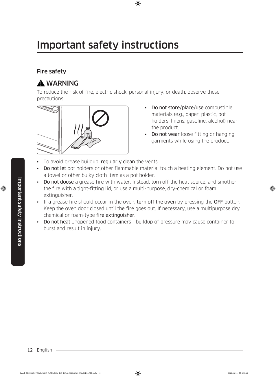 Important safety instructions, Warning | Dacor Contemporary 36 Inch Freestanding Professional Gas Smart Range Installation Manual User Manual | Page 12 / 156