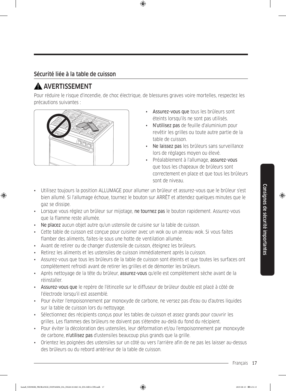 Avertissement | Dacor Contemporary 36 Inch Freestanding Professional Gas Smart Range Installation Manual User Manual | Page 121 / 156