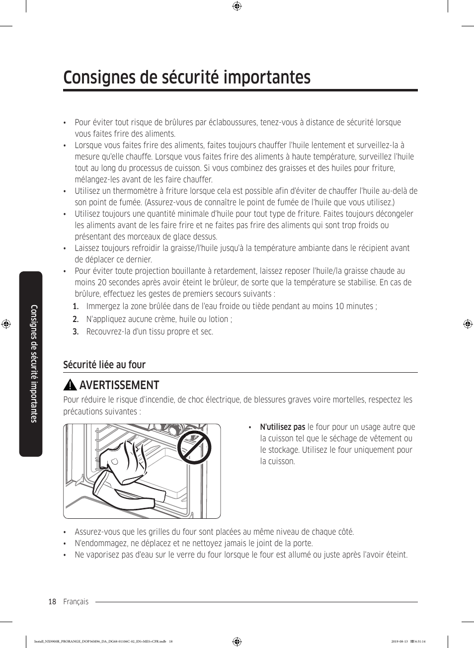 Consignes de sécurité importantes, Avertissement | Dacor Contemporary 36 Inch Freestanding Professional Gas Smart Range Installation Manual User Manual | Page 122 / 156