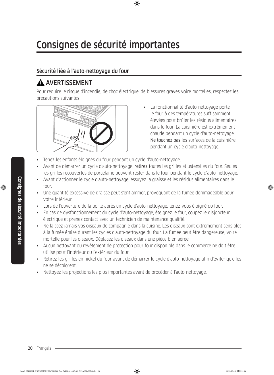 Consignes de sécurité importantes, Avertissement | Dacor Contemporary 36 Inch Freestanding Professional Gas Smart Range Installation Manual User Manual | Page 124 / 156