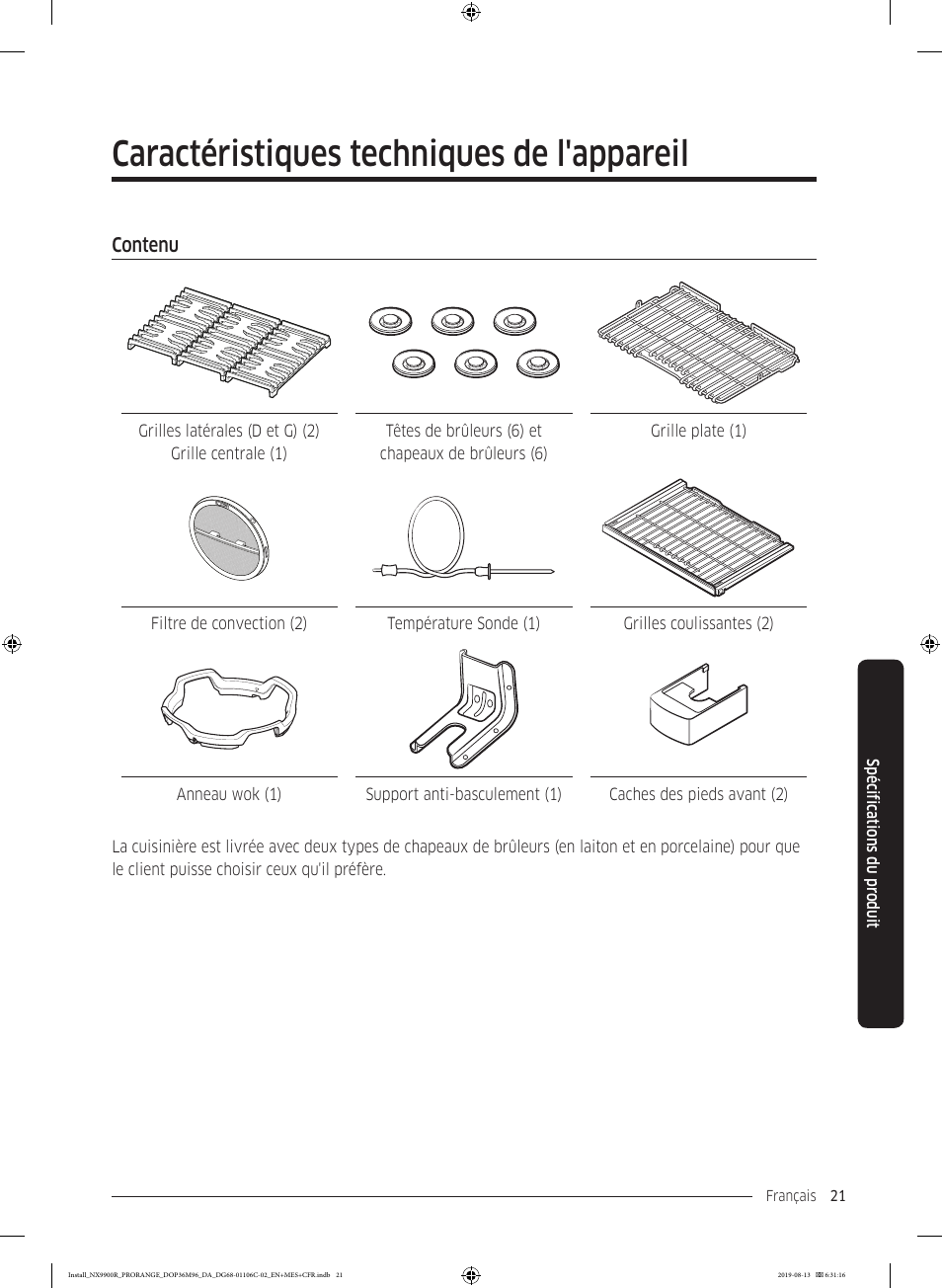 Caractéristiques techniques de l'appareil, Contenu, Contenu 21 | Dacor Contemporary 36 Inch Freestanding Professional Gas Smart Range Installation Manual User Manual | Page 125 / 156