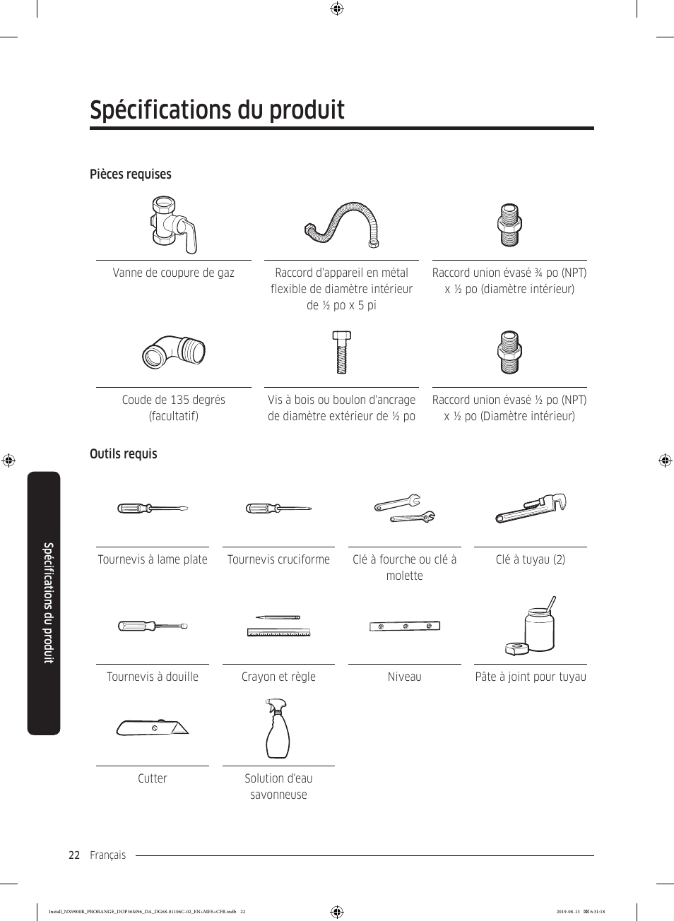 Spécifications du produit | Dacor Contemporary 36 Inch Freestanding Professional Gas Smart Range Installation Manual User Manual | Page 126 / 156