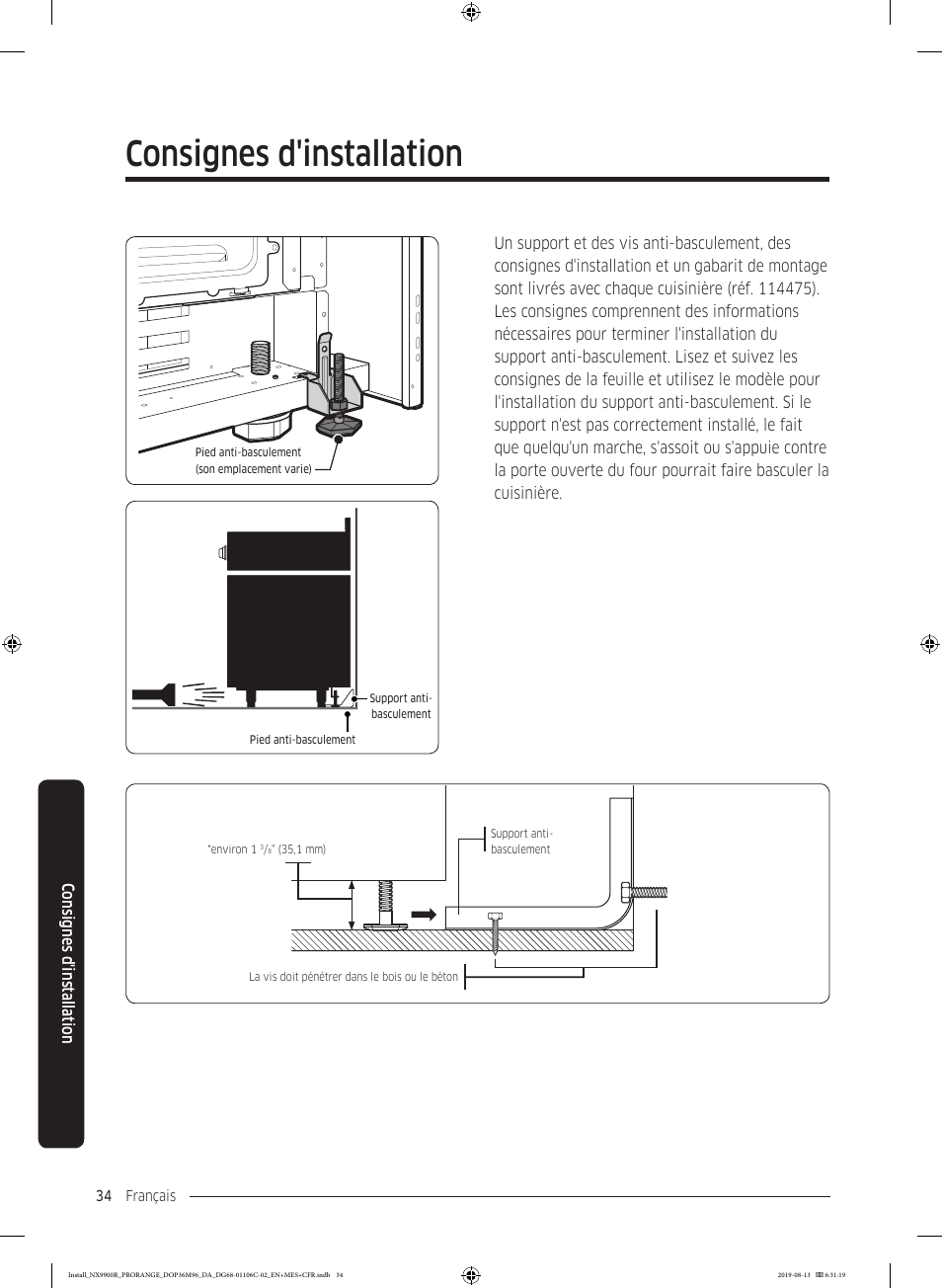 Consignes d'installation | Dacor Contemporary 36 Inch Freestanding Professional Gas Smart Range Installation Manual User Manual | Page 138 / 156