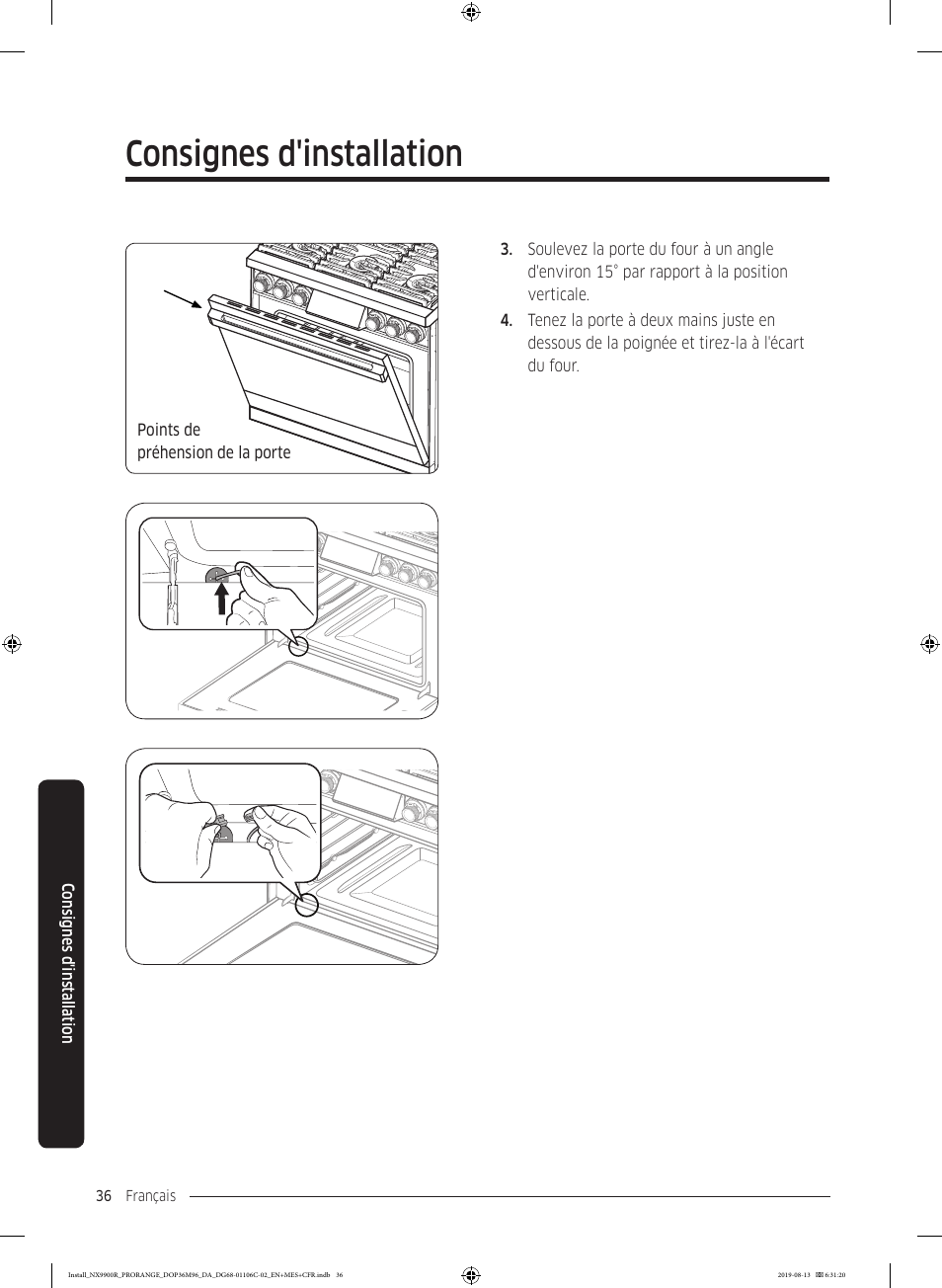 Consignes d'installation | Dacor Contemporary 36 Inch Freestanding Professional Gas Smart Range Installation Manual User Manual | Page 140 / 156