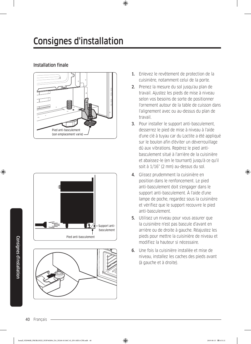 Consignes d'installation | Dacor Contemporary 36 Inch Freestanding Professional Gas Smart Range Installation Manual User Manual | Page 144 / 156