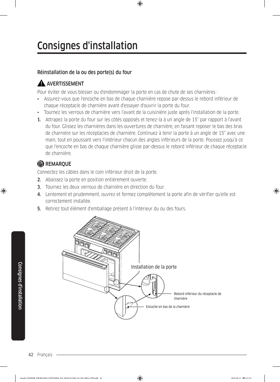 Consignes d'installation | Dacor Contemporary 36 Inch Freestanding Professional Gas Smart Range Installation Manual User Manual | Page 146 / 156