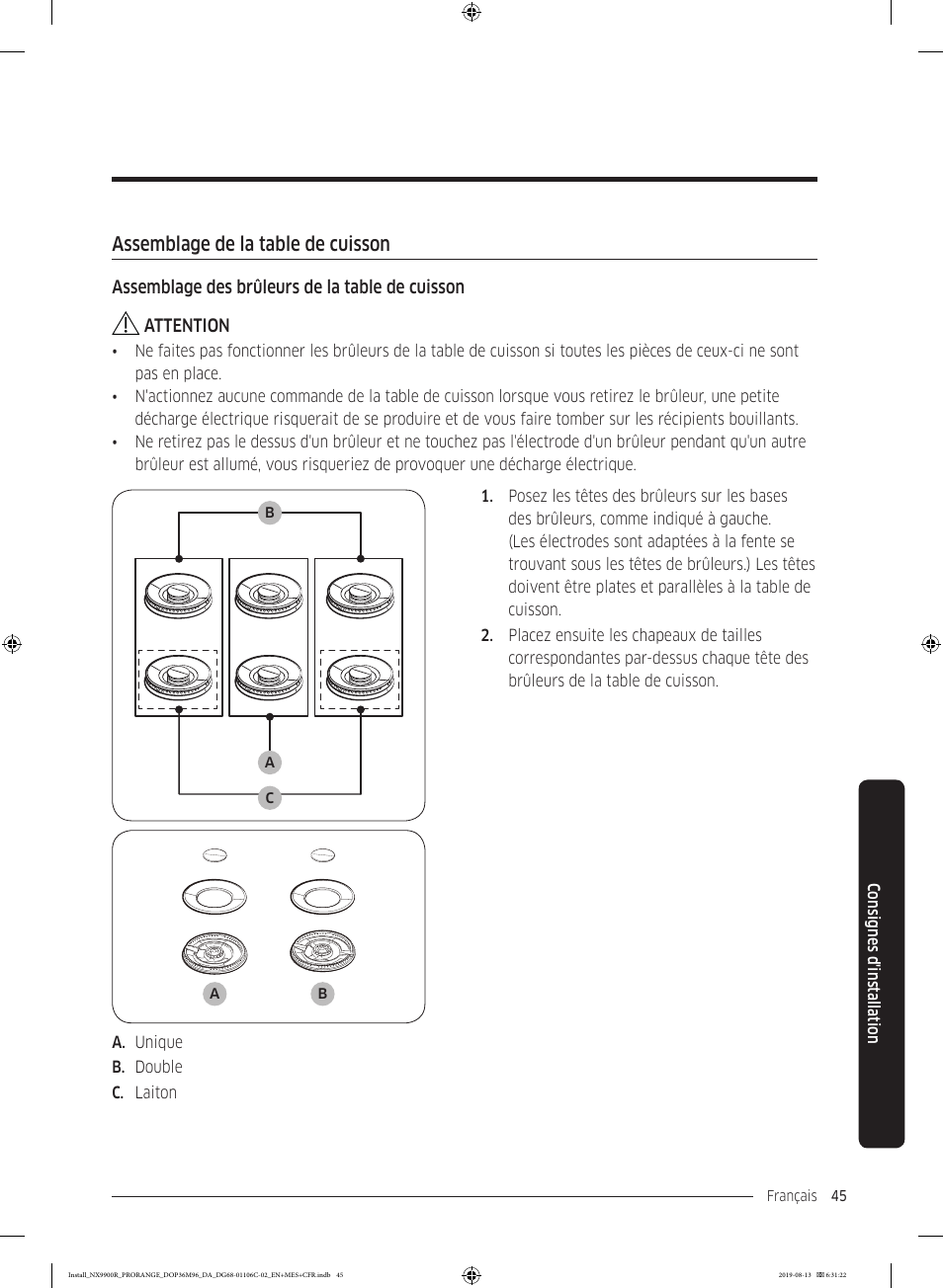 Assemblage de la table de cuisson | Dacor Contemporary 36 Inch Freestanding Professional Gas Smart Range Installation Manual User Manual | Page 149 / 156