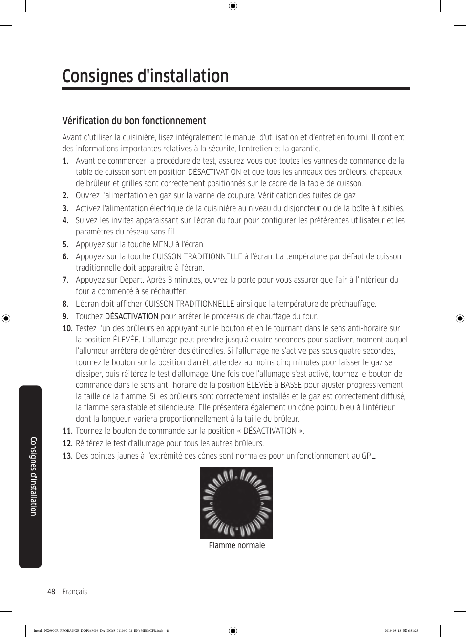 Vérification du bon fonctionnement, Consignes d'installation | Dacor Contemporary 36 Inch Freestanding Professional Gas Smart Range Installation Manual User Manual | Page 152 / 156