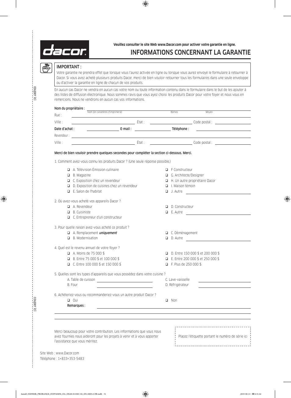 Informations concernant la garantie | Dacor Contemporary 36 Inch Freestanding Professional Gas Smart Range Installation Manual User Manual | Page 155 / 156