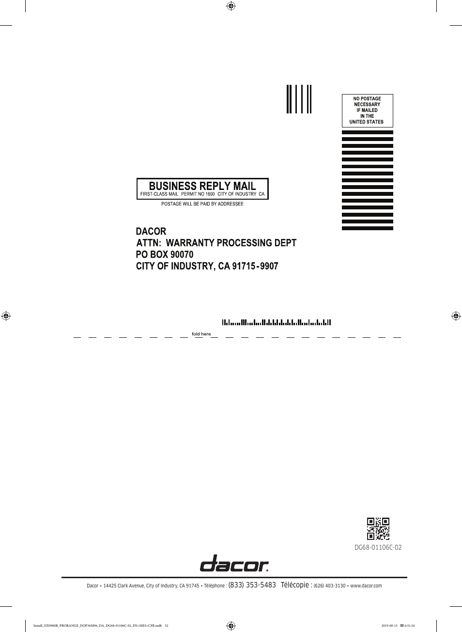 Dacor Contemporary 36 Inch Freestanding Professional Gas Smart Range Installation Manual User Manual | Page 156 / 156