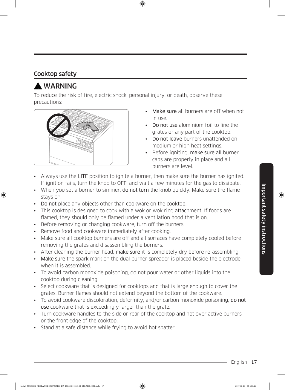 Warning | Dacor Contemporary 36 Inch Freestanding Professional Gas Smart Range Installation Manual User Manual | Page 17 / 156