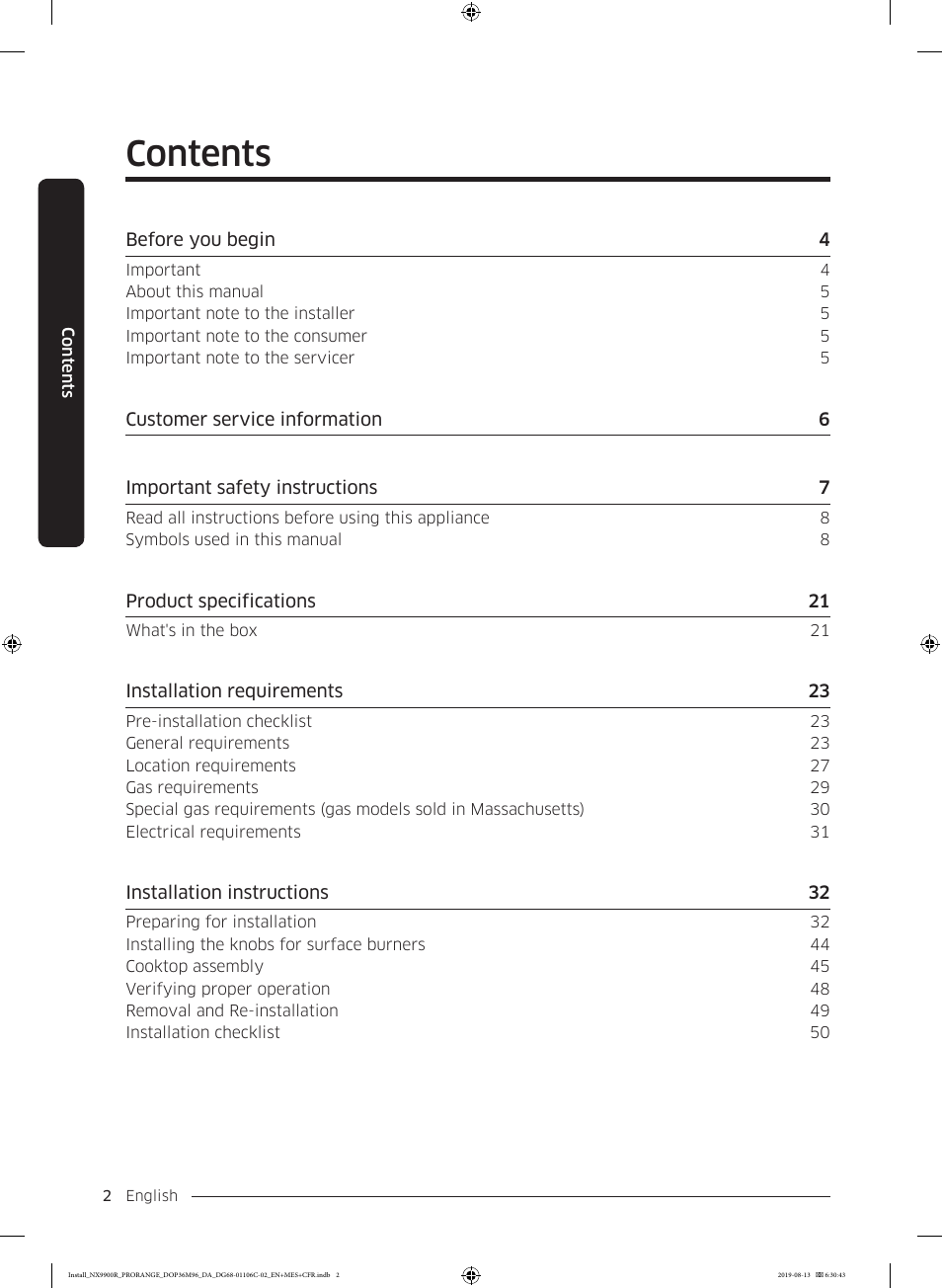 Dacor Contemporary 36 Inch Freestanding Professional Gas Smart Range Installation Manual User Manual | Page 2 / 156
