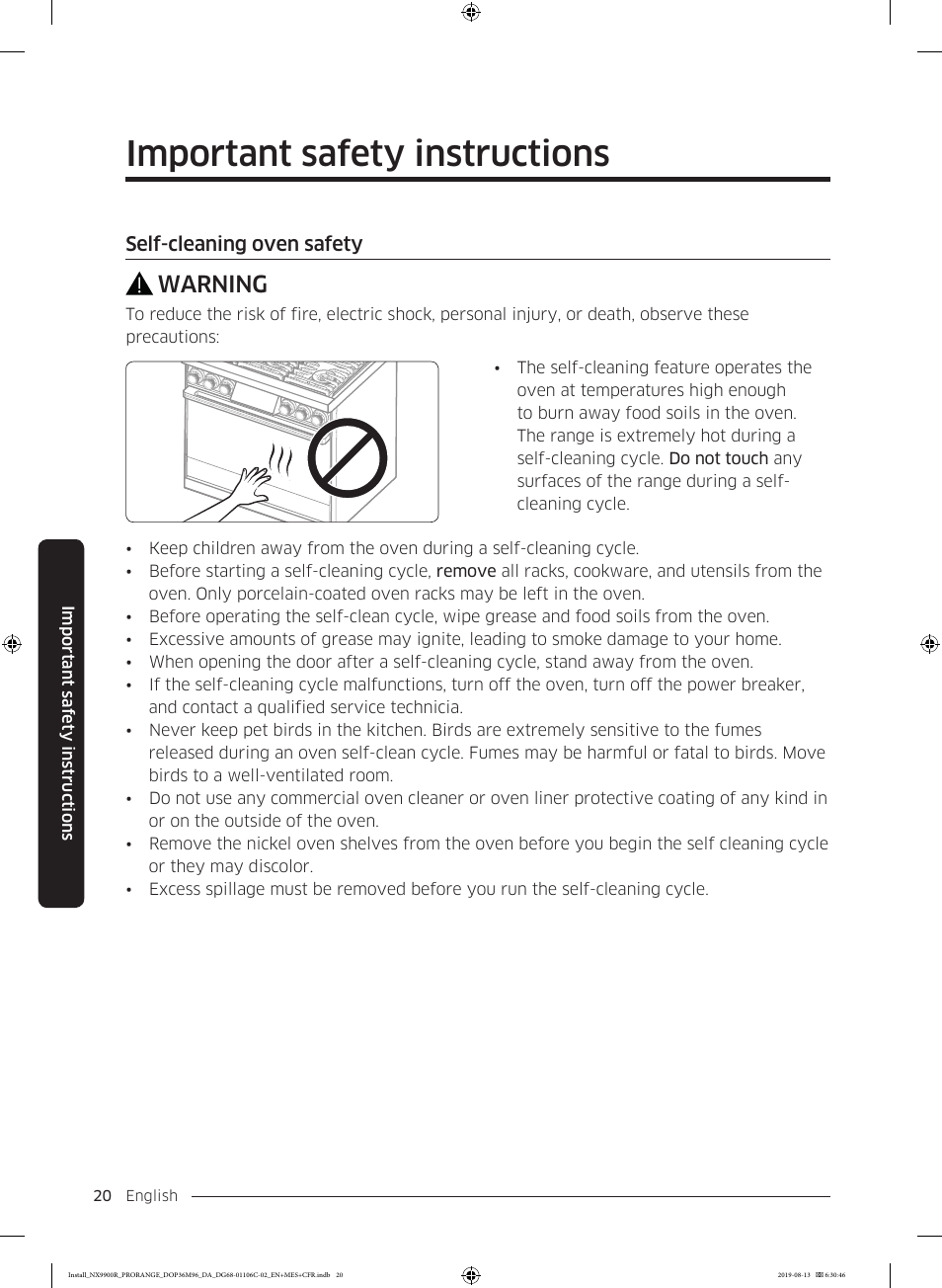 Important safety instructions, Warning | Dacor Contemporary 36 Inch Freestanding Professional Gas Smart Range Installation Manual User Manual | Page 20 / 156