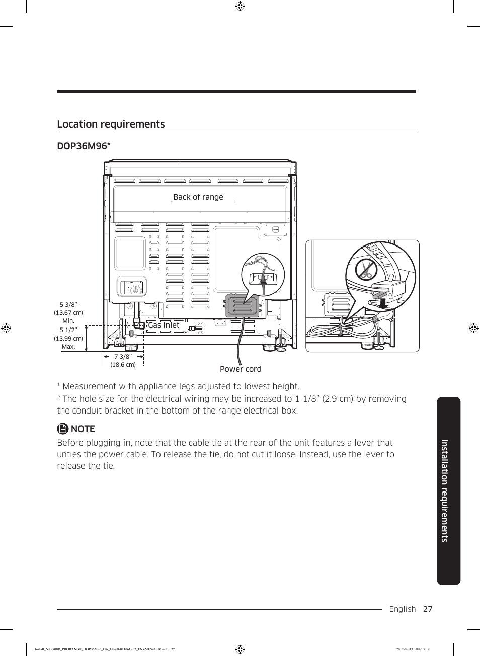 Location requirements, Dop36m96 | Dacor Contemporary 36 Inch Freestanding Professional Gas Smart Range Installation Manual User Manual | Page 27 / 156