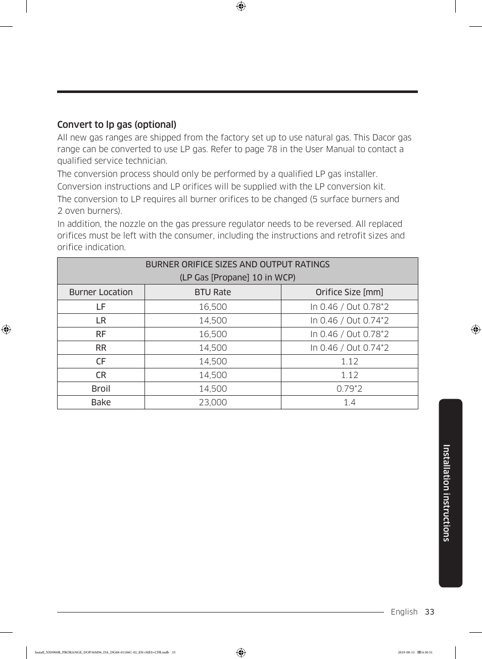 Dacor Contemporary 36 Inch Freestanding Professional Gas Smart Range Installation Manual User Manual | Page 33 / 156