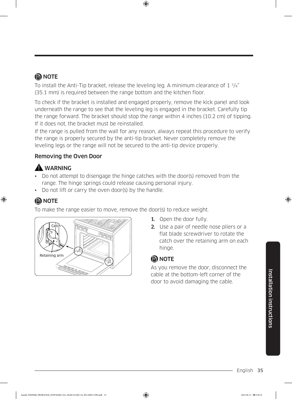 Dacor Contemporary 36 Inch Freestanding Professional Gas Smart Range Installation Manual User Manual | Page 35 / 156